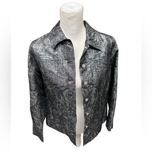 Laura Ashley Women's Metallic Black Paisley Button Front Jacket  Size S